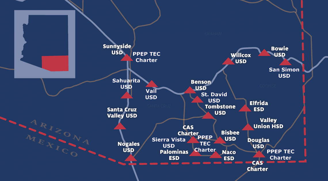 map with pinpoints of each school location